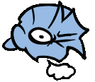 a cartoon drawing of a blue monster with a speech bubble in its mouth .