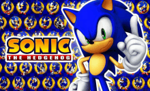 a poster for sonic the hedgehog shows a blue hedgehog on a blue background