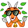 a cartoon goat wearing sunglasses , a bell , and a chain .