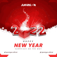 a happy new year poster with a red background