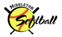 the logo for middleton softball is a yellow softball with two crossed bats .