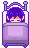 a pixel art of a person laying in a bed .