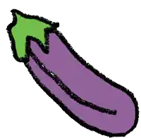 a drawing of a purple eggplant with a green top