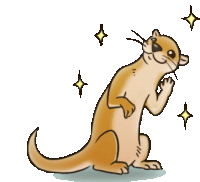 a cartoon drawing of an otter standing on its hind legs with stars around it