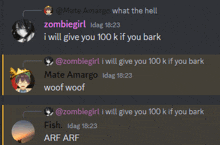 a screenshot of a discord conversation between zombiegirl mate amargo and fish