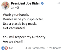 a facebook post from president joe biden says to wash your hands