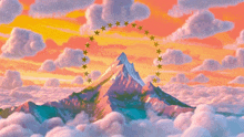 a mountain surrounded by clouds with the paramount logo in the foreground