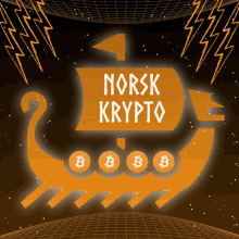 a drawing of a viking ship with the words norsk krypto written on it