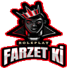 a logo for a video game called roleplay farzet ki with a crown on his head .