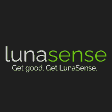 a black background with green text that says lunasense