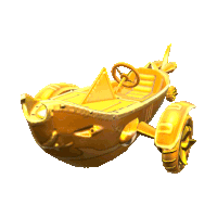 a gold car with a steering wheel and a propeller on a white background