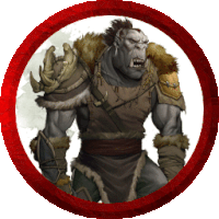 a picture of an orc in a circle with a red border