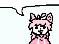 a pixel art drawing of a cat wearing a pink hoodie and a bow .