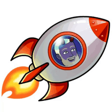 a cartoon rocket with a man in the window