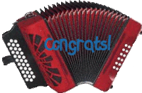 a red and black accordion with the words congrats written on it