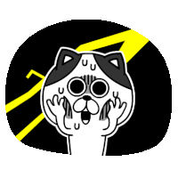 a black and white cartoon cat with a surprised look on its face and a lightning bolt in the background .