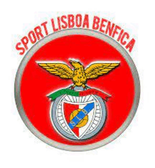 the logo for sport lisboa benfica is a red circle with an eagle and a soccer ball on it .