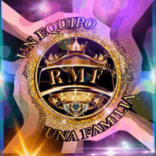 a logo for rmf una familia with a crown and stars