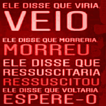 a red poster with white text that says veio on it