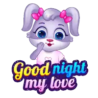 a cartoon bunny says good night my love with a pink bow