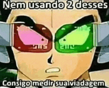 a cartoon character wearing sunglasses with a caption that says `` nem usando 2 deses consigo medir sua viadagem ''