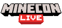 a logo for minecon live with a red block