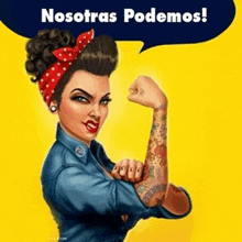 a cartoon of a woman with a tattoo on her arm and a speech bubble that says nosotras podemos