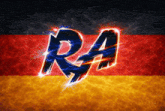 the letter r is glowing brightly in front of a flag