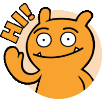 a cartoon character waving with the word hi behind him