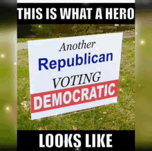 a sign that says another republican voting democratic looks like a hero