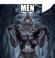 a werewolf with the word men above him