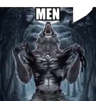 a werewolf with the word men above him