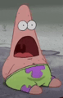 patrick star from spongebob squarepants is screaming with his mouth open .