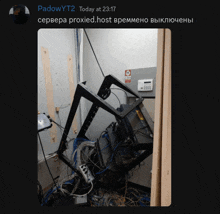 a tweet from padowyt2 shows a messed up server rack