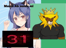 a picture of a girl with cat ears and a picture of a lion with a crown and the number 31