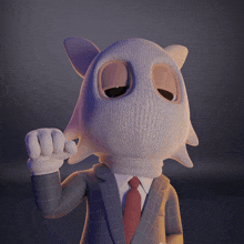 a cartoon character wearing a suit and tie with a mask on his face