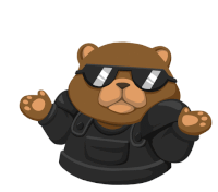 a bear wearing sunglasses and a black jacket