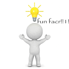 a 3d man with his arms outstretched has a light bulb above his head and the words fun facr !! below him