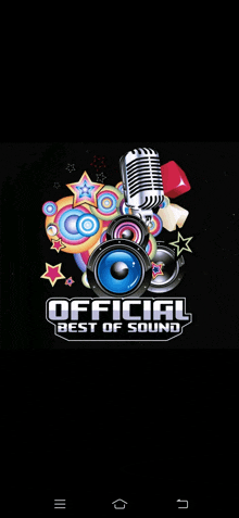 an official best of sound logo with a microphone and speakers on a black background