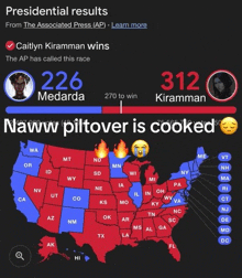 a map of the united states shows that caitlyn kiramman won