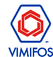 a logo for vimfos with a blue hexagon and red arrow