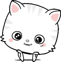 a cartoon drawing of a white cat with big eyes and pink ears