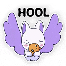 a sticker of a rabbit with wings and the word hool on the bottom