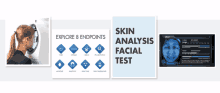 a poster for a skin analysis facial test shows a woman looking at her face