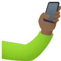 a hand in a green shirt is holding a cellphone