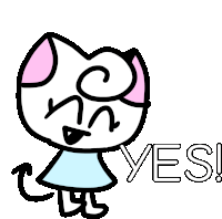 a drawing of a cat with the word yes on it