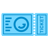 a blue ticket with a smiley face and the word ticket on it