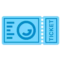 a blue ticket with a smiley face and the word ticket on it