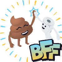 a cartoon drawing of a poop and toilet paper giving each other a high five