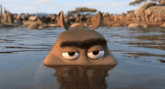 a cartoon character is swimming in the water